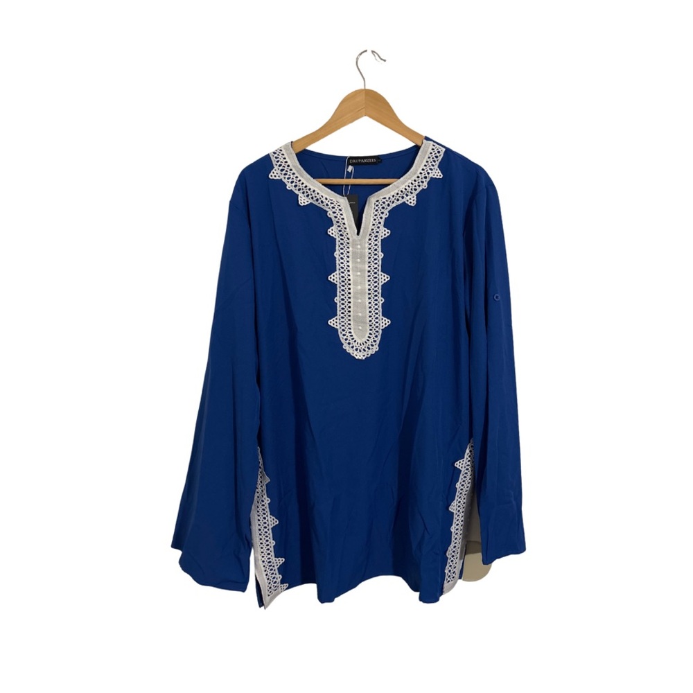 Blue Long Sleeve Top with White Trim
